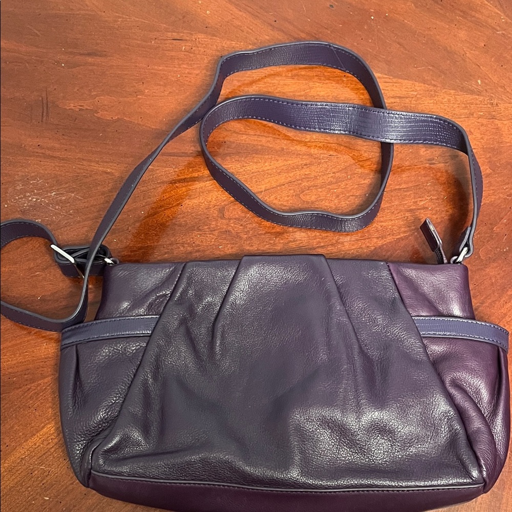 Levenger Purple Leather Shoulder Bag
